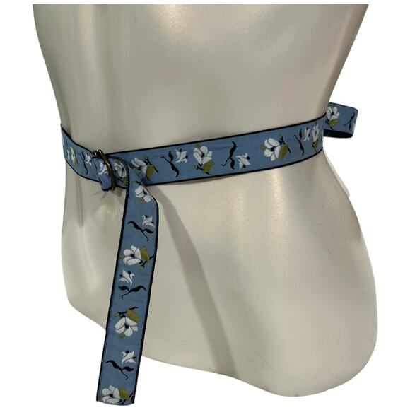 Blue Floral Print Belt Made in Bahrain Size 16 Vintage Fabric Tie - Picture 9 of 10